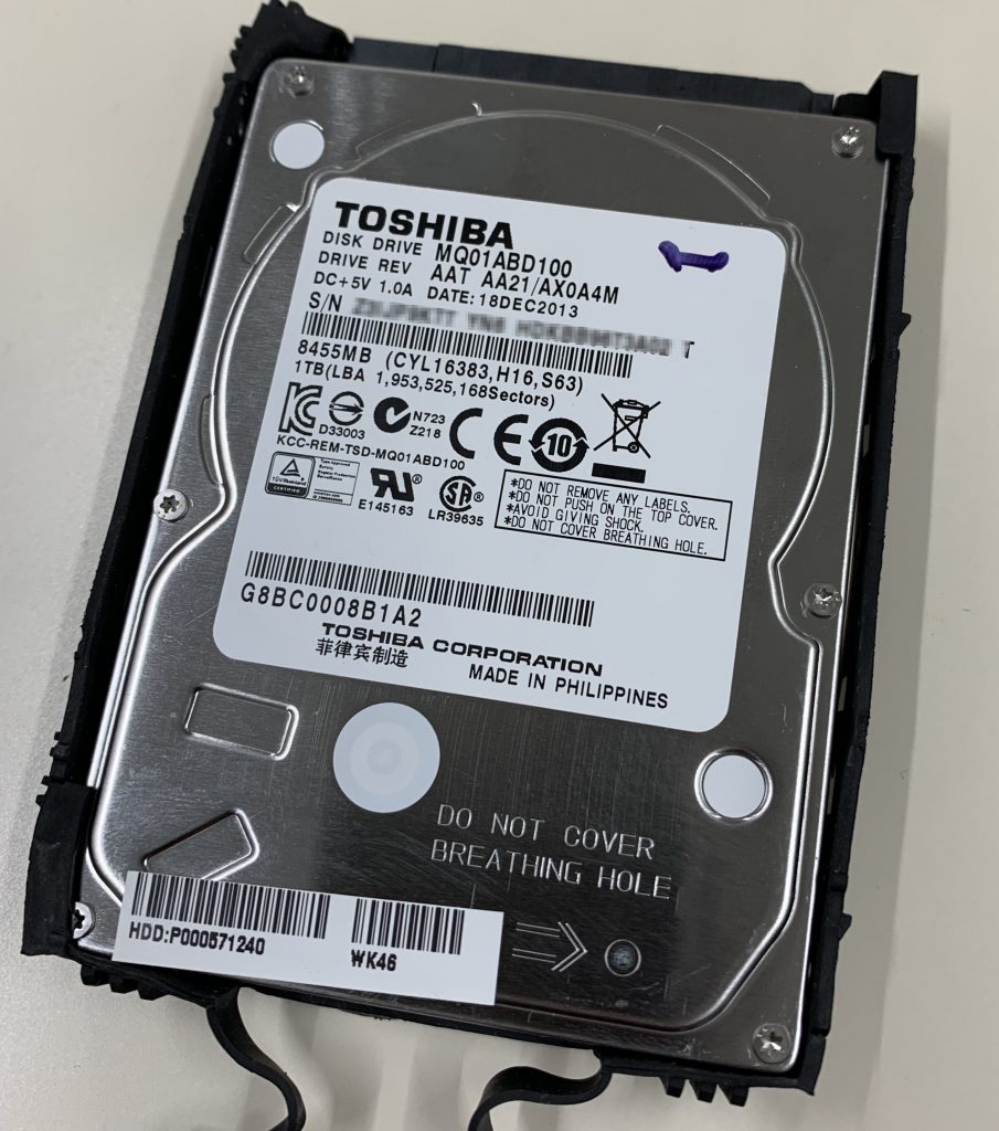 TOSHIBA MQ01ABD100からのデータ復旧