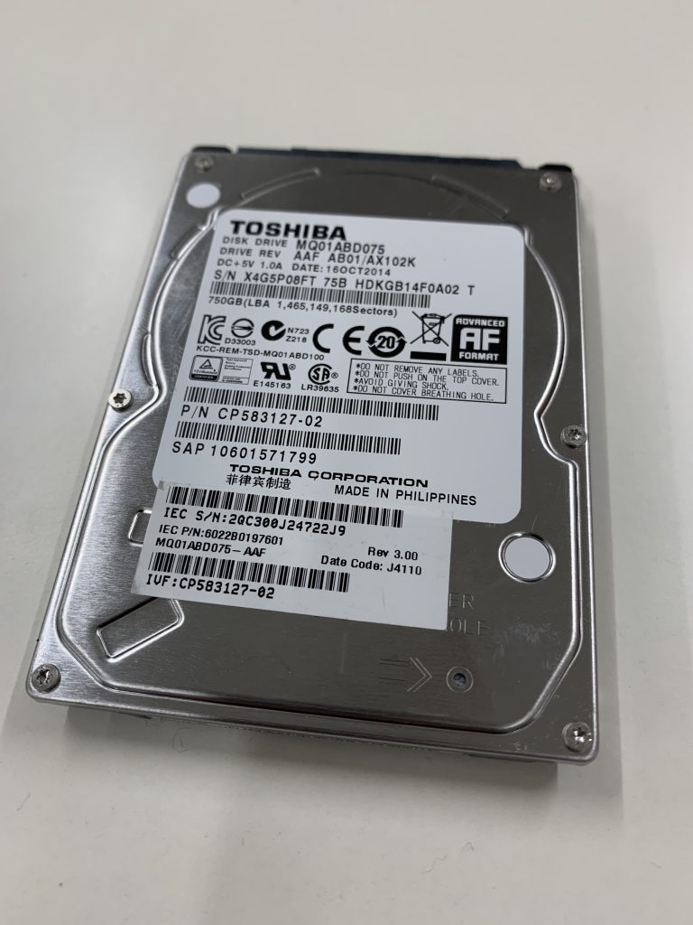 データ復旧 TOSHIBA MQ01ABD075